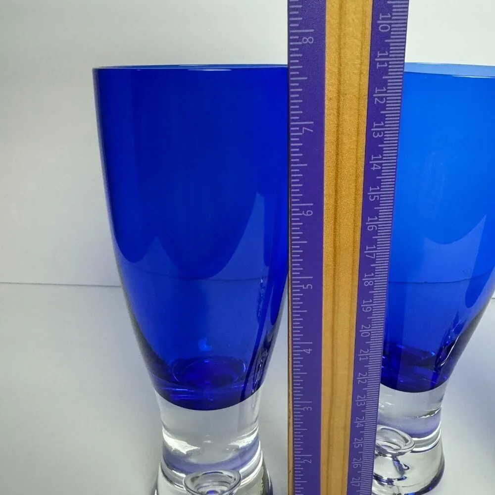 Set of 3 Block Stockholm Cobalt Blue Crystal Glasses with Controlled Bubble 7.5